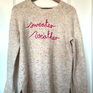 Speckled Pale Pink Oversized Sweater with Embroidered Text